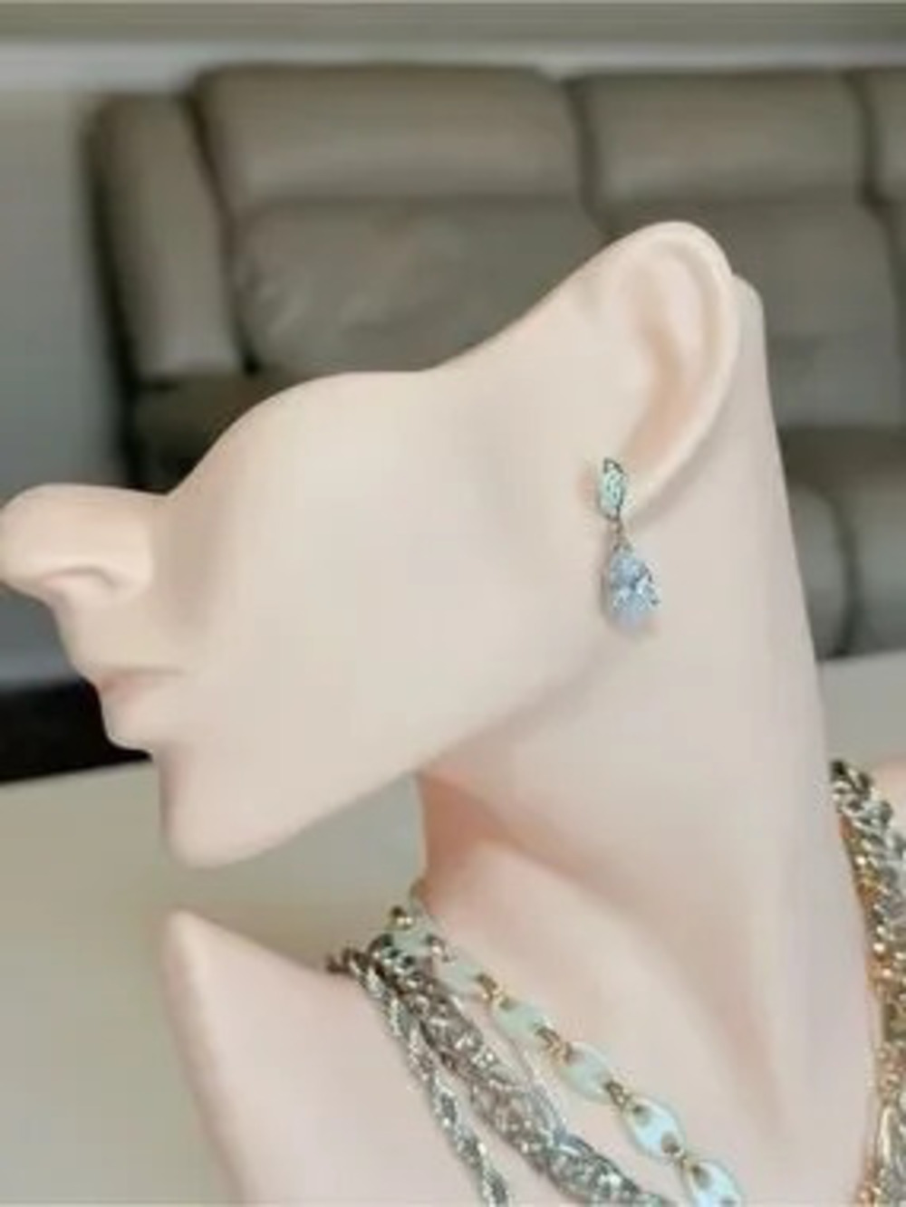 Elegant Silver Teardrop Stones Dangle Earrings